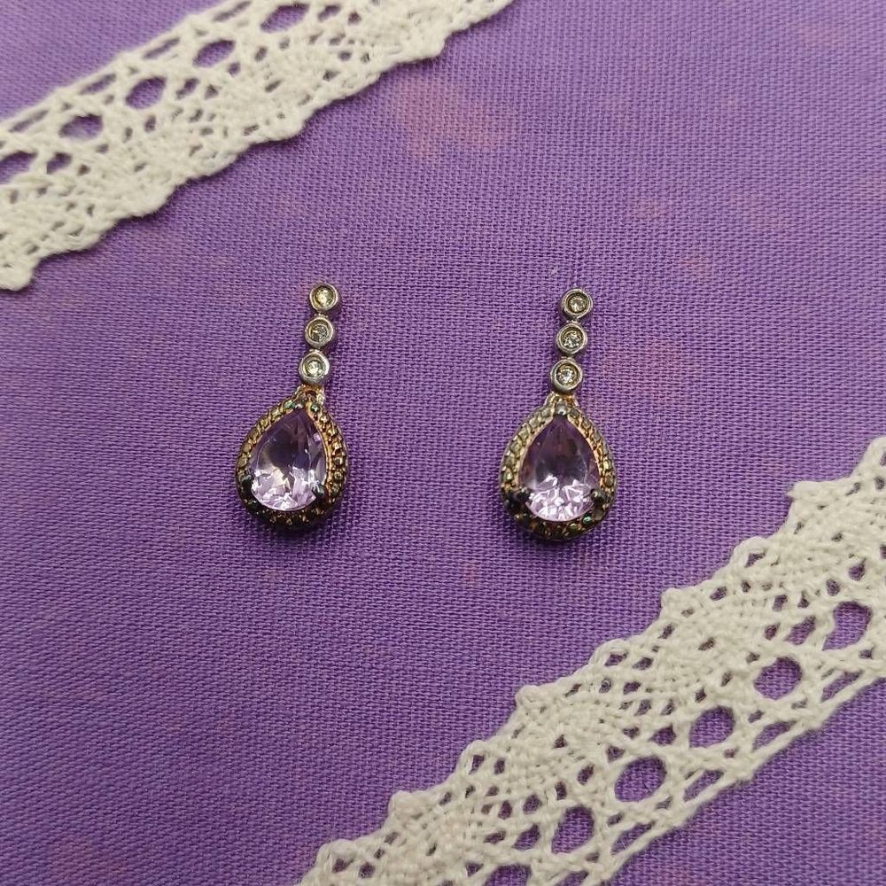 Amethyst & white topaz 925 silver earrings - Picture 1 of 1